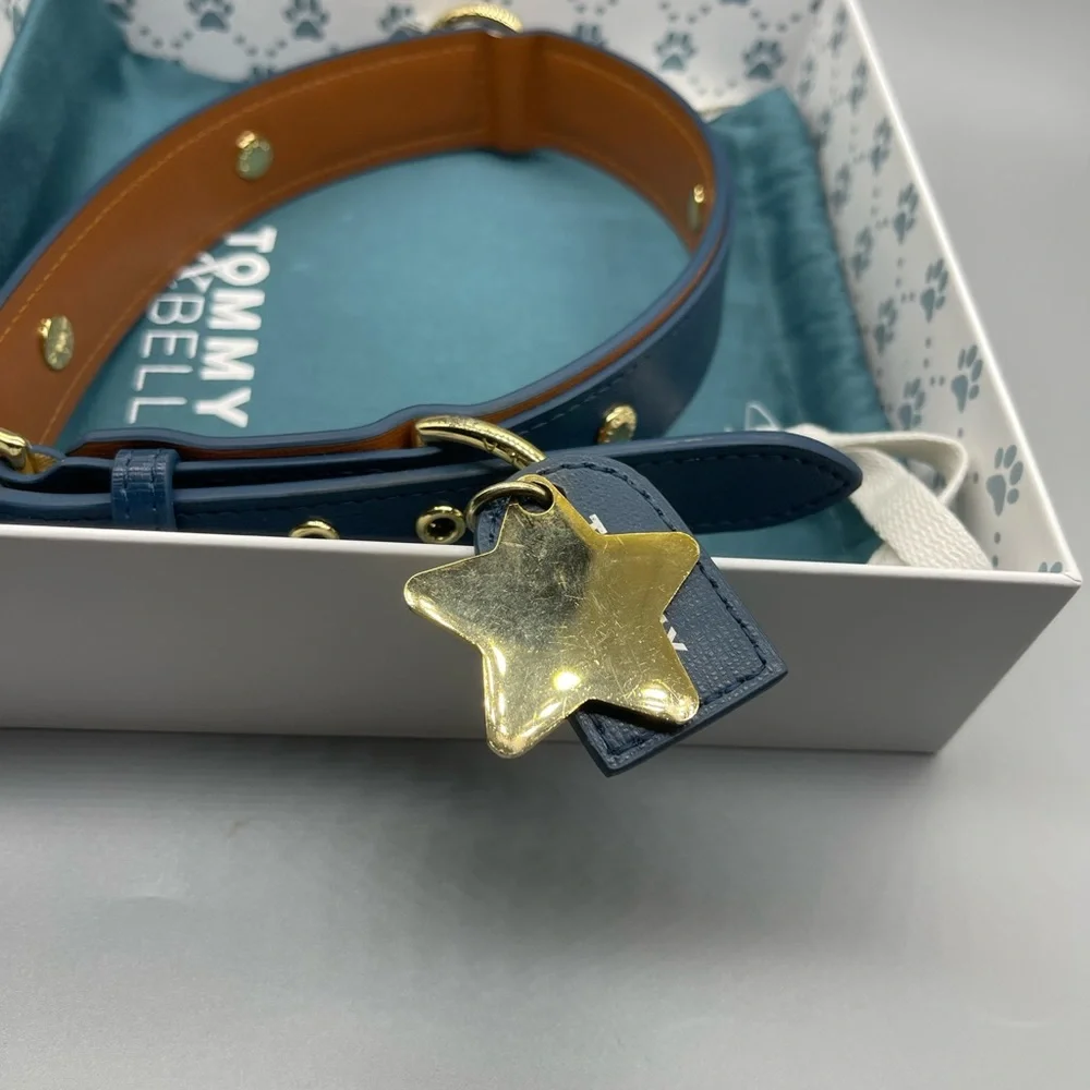 🍄HOST PICK🍄 Tommy & Bella Signature Collection Leather Dog Collar, Blue/Brown, L
